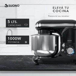 Batidora planetaria SUONO H0G0328NEG 1000w 5 Litros bowl acero inoxidable negro