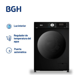 Lavarropas automático BGH BWFS09N25AR inverter 9KG 1400RPM carga frontal negro
