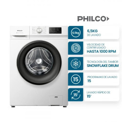 Lavarropas automático PHILCO PHLF6510B2 carga frontal 6,5kg 1000rpm Blanco