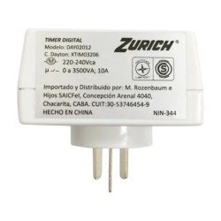 ZURICH TIMER DIGITAL COMPACTO PROGRAMABLE ENCHUFABLE