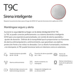 Sirena inteligente EZVIZ T9C IP54 con alarma antimovimiento 90-105dB