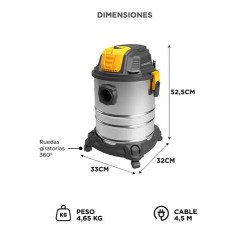 GADNIC ASPIRADORA ASP00054 -MG500 25 LITROS 1200W 17KPA TACHO SIN BOLSA