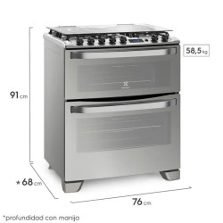 Cocina ELECTROLUX 76DXQ multigas doble horno 76cm 5 hornallas acero inoxidable