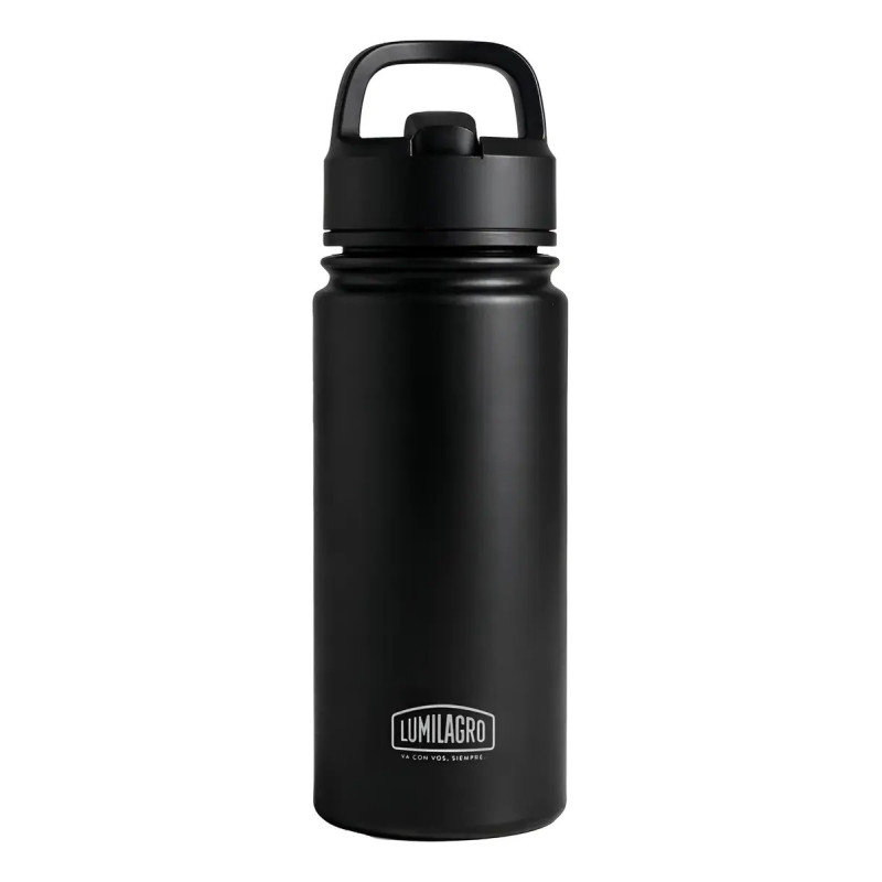 Botella térmica LUMILAGRO ETW031 tapón rebatible 530ml acero inoxidable negro