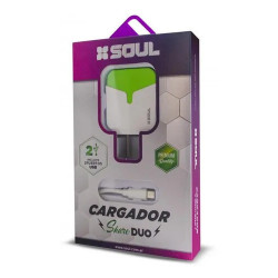 Cargador soul usb 2.4a puertos micro usb verde