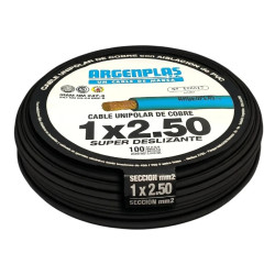 Cable unipolar ARGENPLAS 2,5mm2 negro CLASE 4 IRAM 2183 rollo