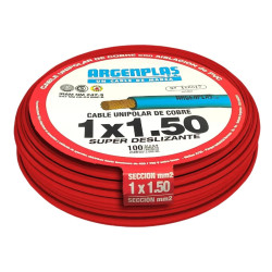 Cable unipolar ARGENPLAS 1,5mm2 rojo CLASE 4 IRAM 2183 rollo