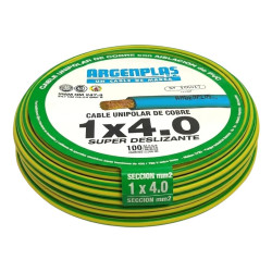 Cable unipolar ARGENPLAS 4,0mm2 verde/amarillo CLASE 4 IRAM 2183 por rollo