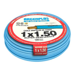 Cable unipolar ARGENPLAS 1,5mm2 celeste CLASE 4 IRAM 2183 por rollo