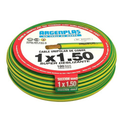 Cable unipolar ARGENPLAS 1,5mm2 verde/amarillo CLASE 4 IRAM 2183 rollo