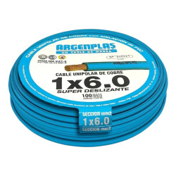 Cable unipolar ARGENPLAS 6,0mm2 celeste CLASE 4 IRAM 2183 rollo