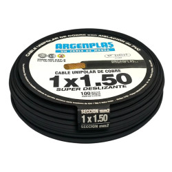 Cable unipolar ARGENPLAS 1,5mm2 negro CLASE 4 IRAM 2183 rollo