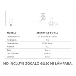 Artefacto embutir MACROLED antideslumbrante fijo 1 luz GU10 s/zócalo blanco