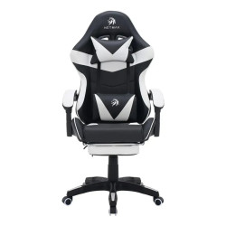Silla gamer NETMAK NM-SG907 CON APOYA PIES Y MASAJEADOR NEGRO Y BLANCO