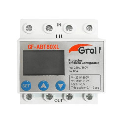 GRALF PROTECTOR DE TENSION CONFIGURABLE 80A con voltimetro y neutro GF-ABT80XL