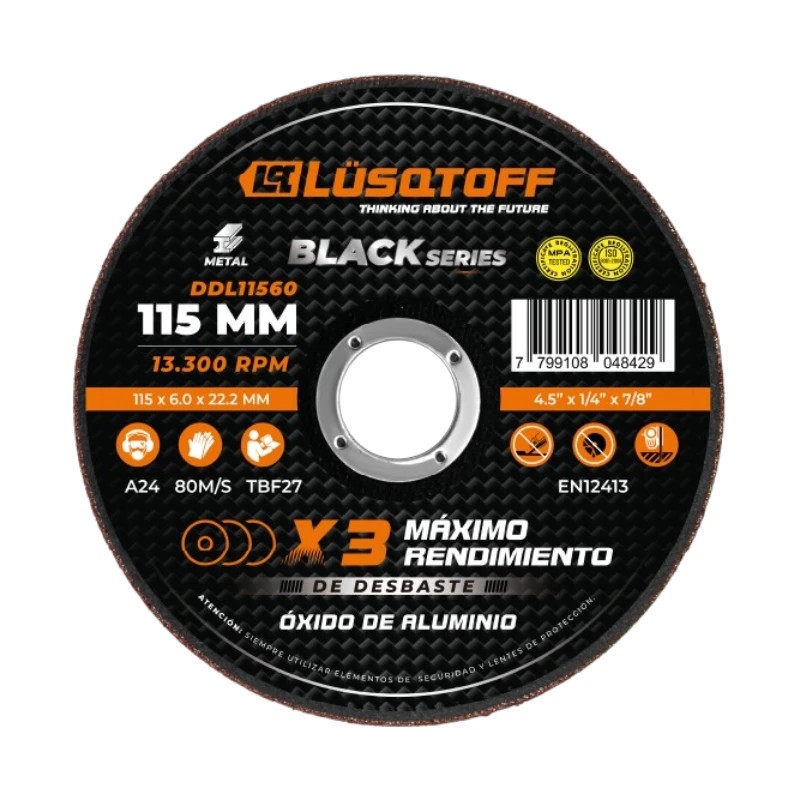 Disco de desbaste LUSQTOFF 115x6.0x22 mm para metal DDL11560