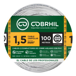Cable unipolar COBRHIL 1,5mm2 rollo blanco CLASE 4 IRAM 2183