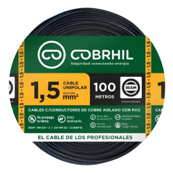 Cable unipolar COBRHIL 1,5mm2 rollo negro CLASE 4 IRAM 2183