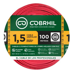Cable unipolar COBRHIL 1,5mm2 rollo rojo CLASE 4 IRAM 2183