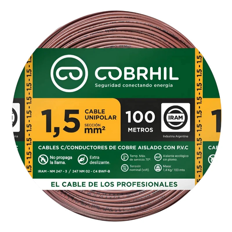 Cable unipolar COBRHIL 1,5mm2 rollo marron CLASE 4 IRAM 2183