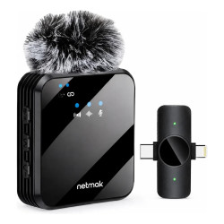 Micrófono corbatero inalambrico PRO receptor USB C-LIGHTNING FILTRO ANTI VIENTO NM-MC13 NETMAK