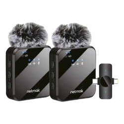 Micrófono corbatero inalambrico doble PRO receptor USB C-LIGHTNING FILTRO ANTI VIENTO NM-MC14 NETMAK