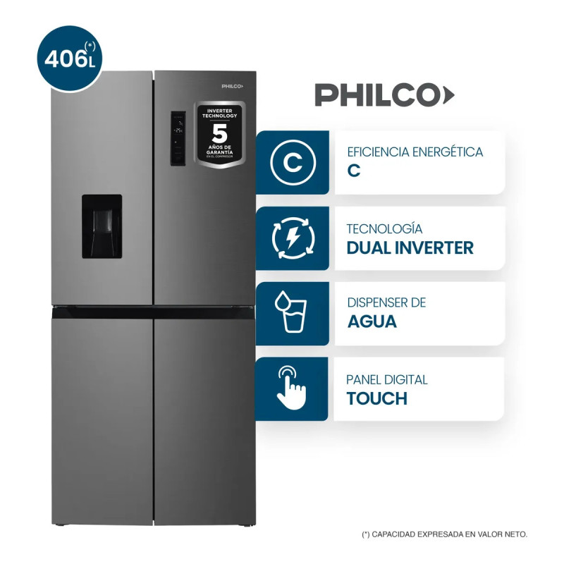 Heladera PHILCO NPHSM462XD Side by Side 462 litros No Frost Inverter acero inoxidable