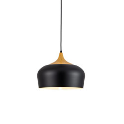 Colgante MARKAS CERYS para 1 luz E27 30cm negro c/detalle simil madera