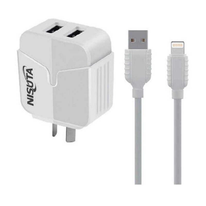 Cargador NISUTA 2 puertos usb 2.4A + cable usb c 1m