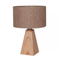 Lampara carilux n16 de mesa en madera paraiso con pantalla de arpillera marron