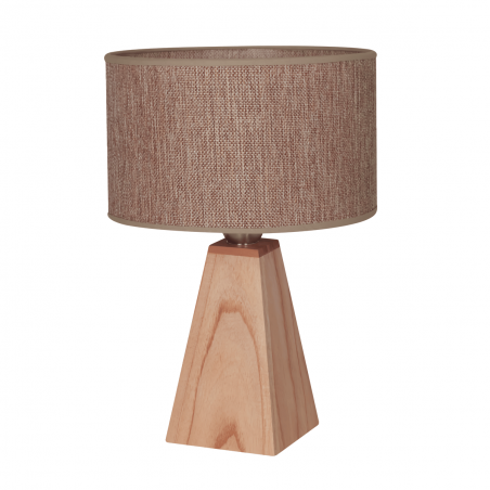 Lámpara CARILUX N16 de mesa en madera paraiso con pantalla de arpillera marron