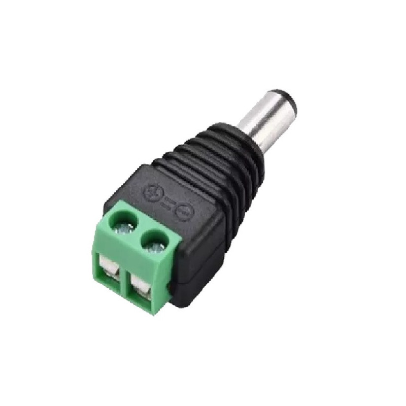 Conector DLUX DCMC tipo jack macho con bornera para camaras cctv polarizado