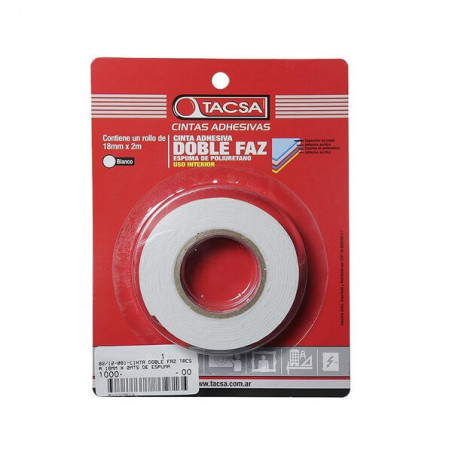 Cinta doble faz TACSA 18 mm x 2 m x 1.8 mm