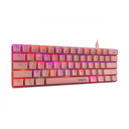 Teclado mecánico NISUTA gamer rgb 61 teclas rosa