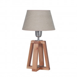 Lampara carilux 1183v cruz de mesa en madera paraiso con pantalla de arpillera venecia 39cms
