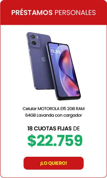 Celular MOTOROLA E15 2GB RAM 64GB Lavanda con cargador